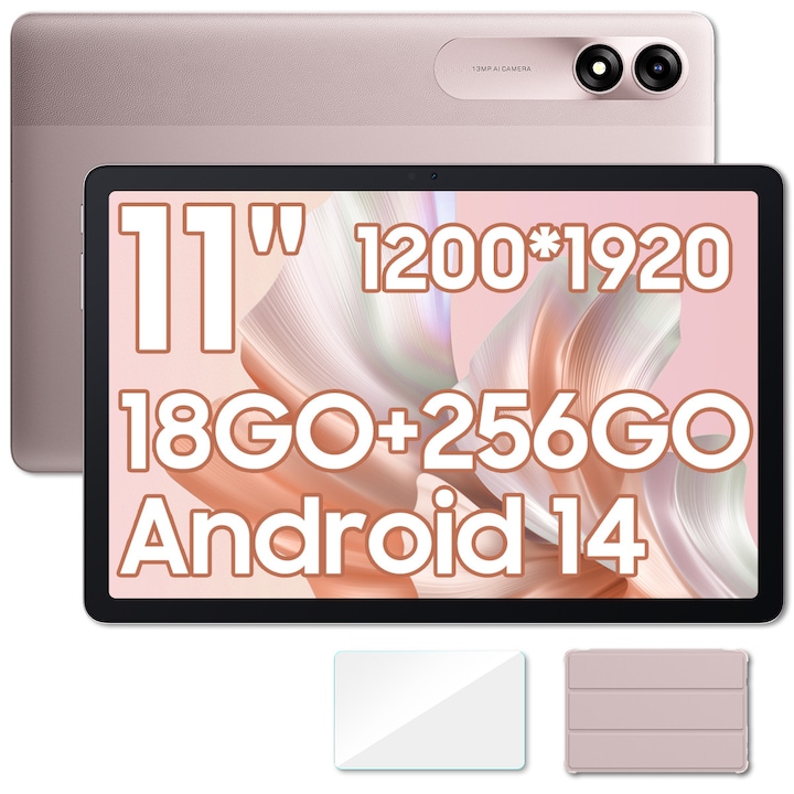 Таблет Blackview Tab 9 WiFi, 10.95 инча, Android 14, WiFi, 1200×1920, 18GB Ram (6GB + 12GB разширяема), 256GB ROM, разширяема 1TB, 8200mAh, календар, калкулатор, будилник, розов