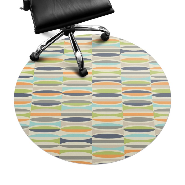 Szék alátét szőnyeg, Wallfluent, Ovális retro mintás, Zöld, fi100 cm, 010250310040000057212