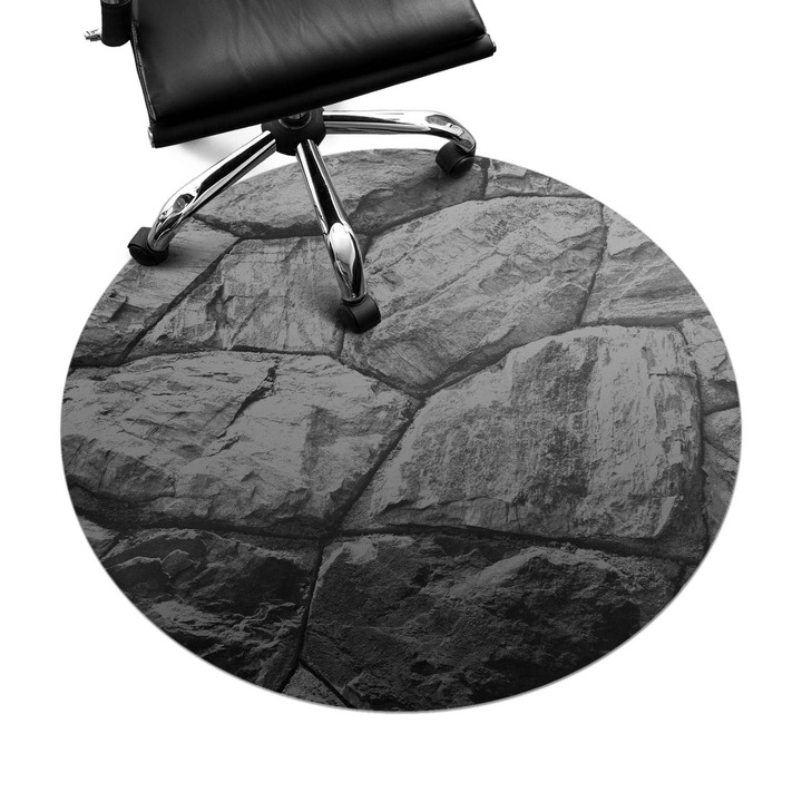 Padlóvédő székalátét, Wallfluent, Kőfal, Fekete és fehér, fi100 cm, 010250310040000282528