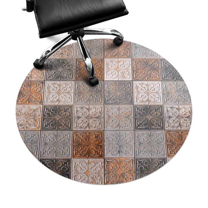 Covoras pentru protectie podea, Wallfluent, Model retro patrat, Gri, fi100 cm, 010250310040000282524