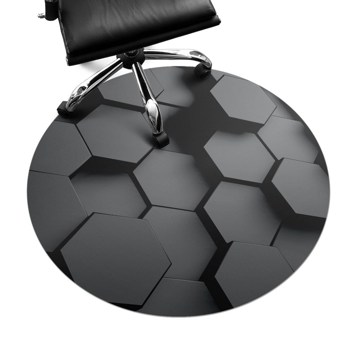 Padlóvédő székalátét, Wallfluent, Geometrikus hatszögek, Fekete, fi100 cm, 010250310040000033995