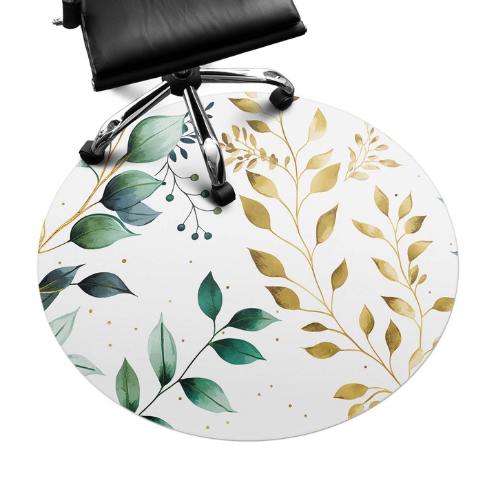 Protectie podea scaun, Wallfluent, Frunze si crengute, Verde, fi100 cm, 010250310040000088289