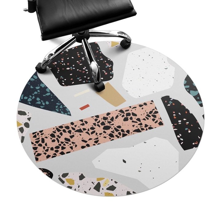 Szék alátét szőnyeg, Wallfluent, Absztrakt mozaik, Szürke, fi100 cm, 010250310040000077404