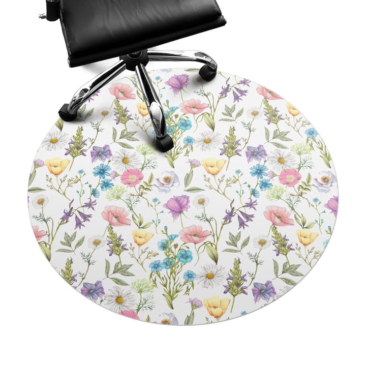 Protectie podea scaun, Wallfluent, Model vintage floral, Multicolor, fi100 cm, 010250310040000045724