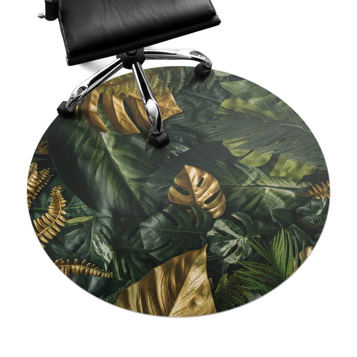 Protectie podea scaun, Wallfluent, Frunze tropicale, Verde, fi100 cm, 010250310040000088555