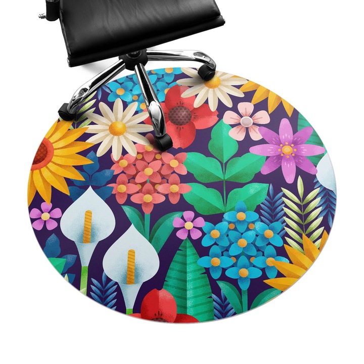 Protectie podea scaun, Wallfluent, Model retro floral, Multicolor, fi100 cm, 010250310040000273935