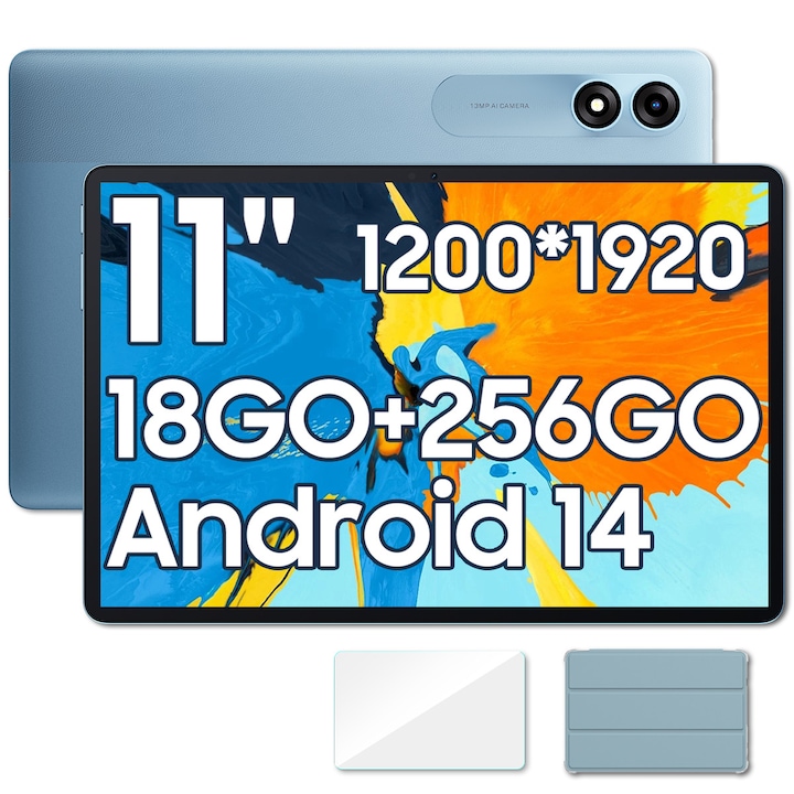 Таблет Blackview Tab 9 WiFi, 10.95 инча, Android 14, WiFi, 1200×1920, 18GB Ram (6GB + 12GB разширяема), 256GB ROM, разширяема 1TB, 8200mAh, календар, калкулатор, будилник, син