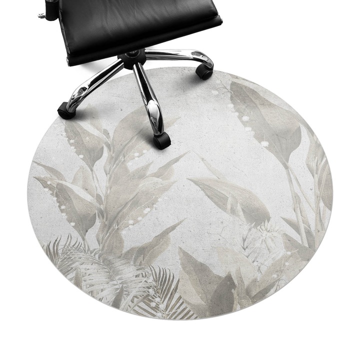 Covoras pentru protectie podea, Wallfluent, Frunze retro subtile, Gri, fi100 cm, 010250310040000282672