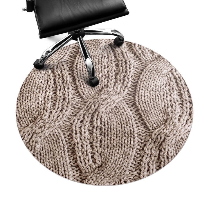 Padlóvédő székalátét, Wallfluent, Fonott pulóver minta, Bézs, fi100 cm, 010250310040000282678