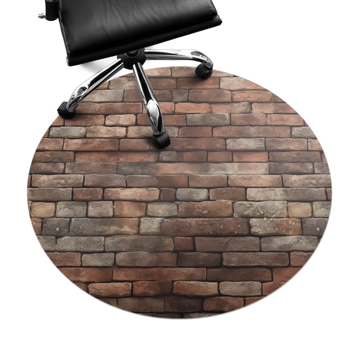 Protectie podea scaun birou, Wallfluent, Perete retro de caramida, Maro, fi100 cm, 010250310040000282491