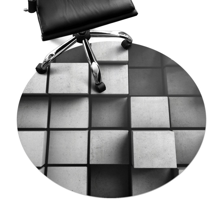 Szék alátét szőnyeg, Wallfluent, Geometriai kockák, Szürke, fi100 cm, 010250310040000077415