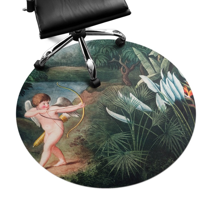 Szék alátét szőnyeg, Wallfluent, Ámor virágok között, Zöld, fi100 cm, 010250310040000282720