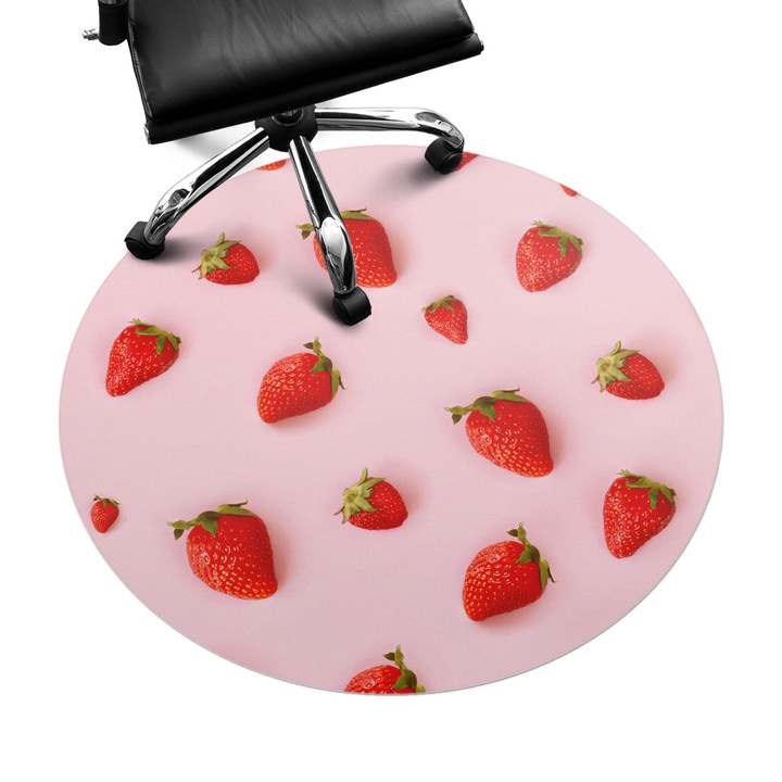 Protectie podea scaun birou, Wallfluent, Capsuni pe un fundal pastel, Rosu, fi100 cm, 010250310040000282829