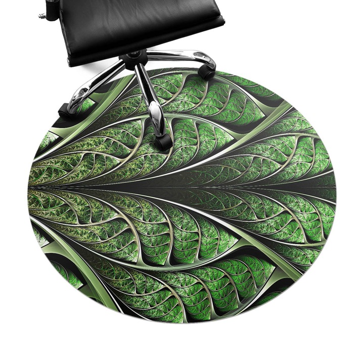 Íróasztal szék alátét, Wallfluent, Leveles fraktál, Zöld, fi100 cm, 010250310040000077181