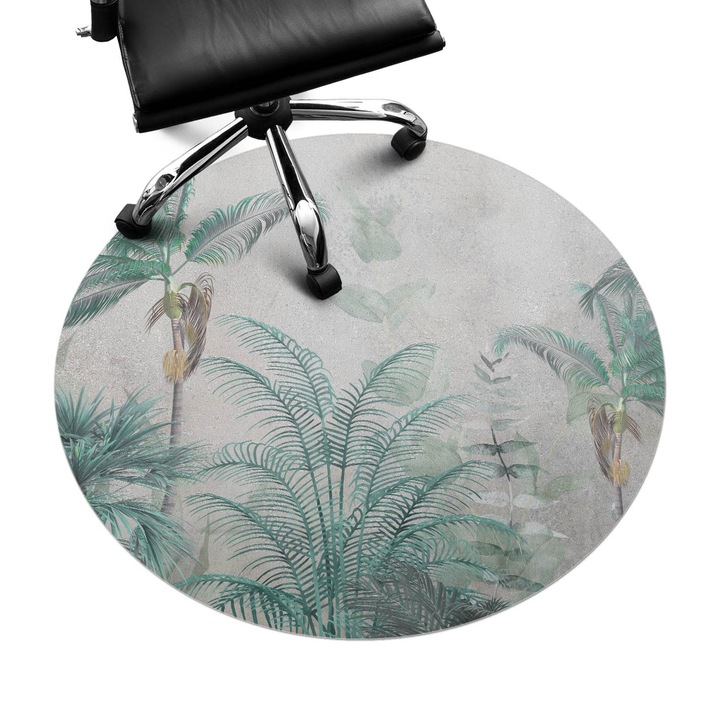 Szék alátét szőnyeg, Wallfluent, Pálmafák pasztell alapon, Zöld, fi100 cm, 010250310040000282666
