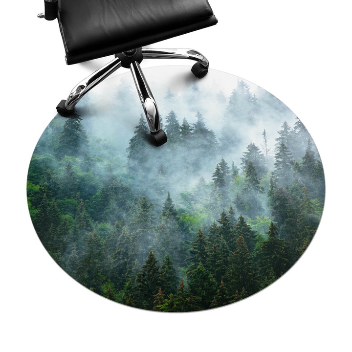 Szék szőnyeg, Wallfluent, Ködös tűlevelű erdő, Zöld, fi100 cm, 010250310040000088629