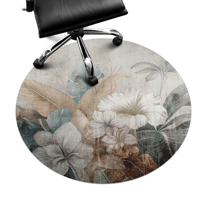Protectie podea scaun birou, Wallfluent, Model vintage floral, Verde, fi100 cm, 010250310040000282744