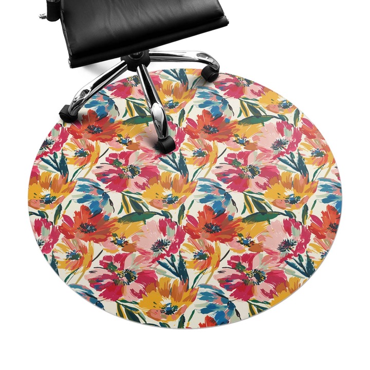 Szék alátét szőnyeg, Wallfluent, Absztrakt virágmintás, Narancssárga, fi100 cm, 010250310040000282793