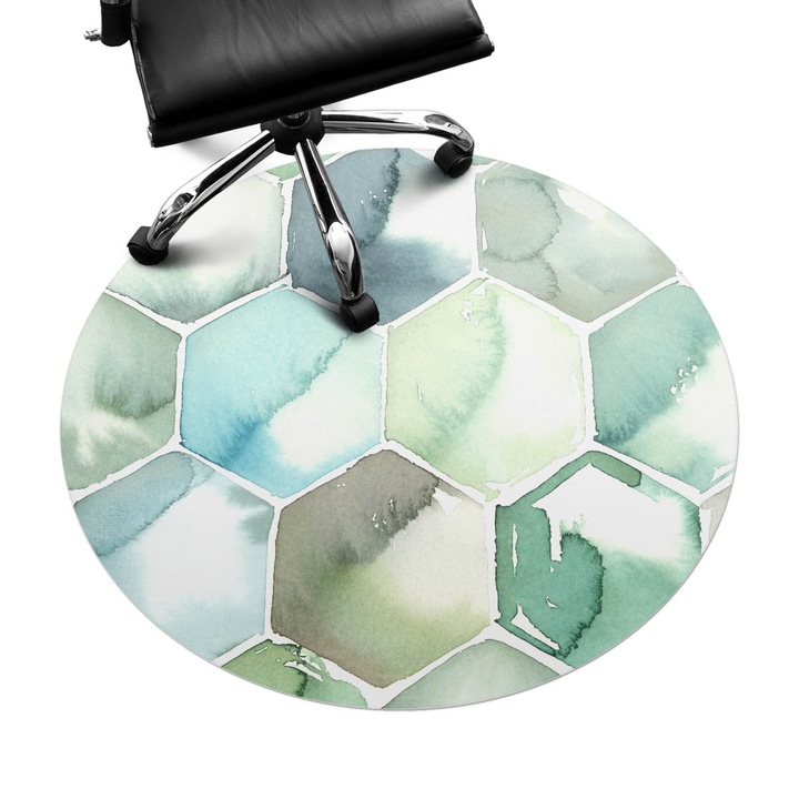 Szék alátét szőnyeg, Wallfluent, Akvarell mozaik, Zöld, fi100 cm, 010250310040000077384
