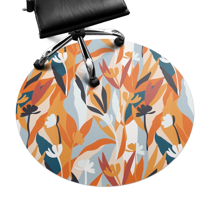 Szék szőnyeg, Wallfluent, Absztrakt levelek, Narancssárga, fi100 cm, 010250310040000282790