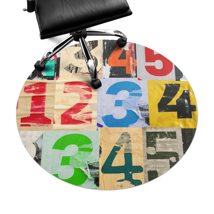 Protectie podea birou, Wallfluent, Colaj cu numere colorate, Multicolor, fi100 cm, 010250310040000282893