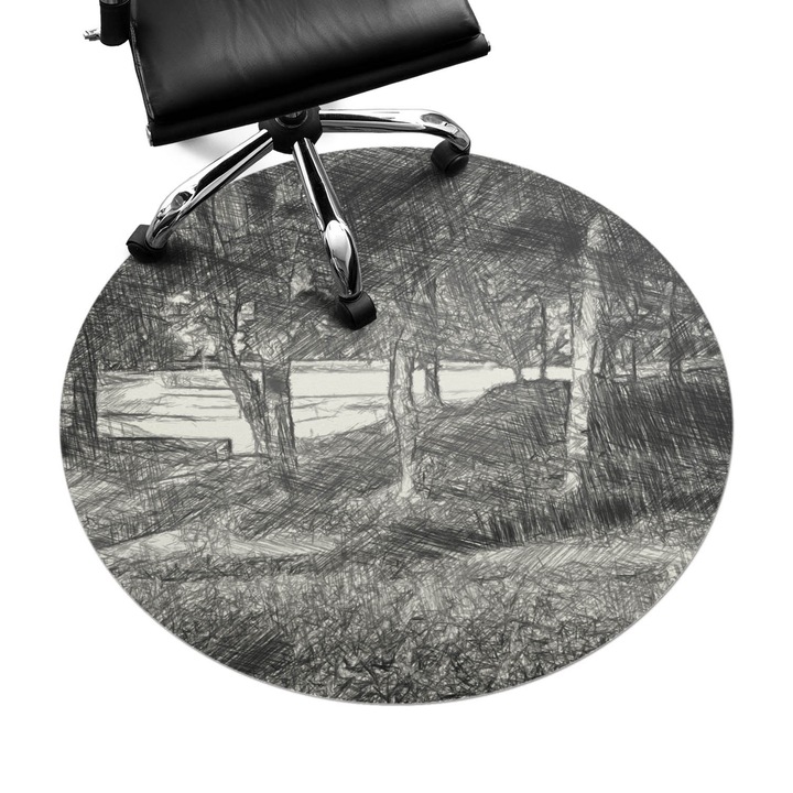 Covoras pentru protectie pardosea, Wallfluent, Padurea in schita, Multicolor, fi100 cm, 010250310040000282785