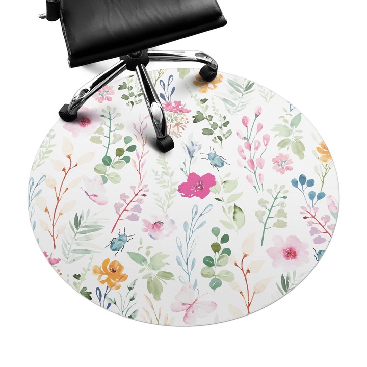 Irodai szék szőnyeg, Wallfluent, Vintage virágmintás, Többszínű, fi100 cm, 010250310040000282864