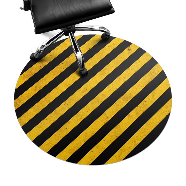 Covoras pentru protectie pardosea, Wallfluent, Benzi de avertizare diagonale, Galben, fi100 cm, 010250310040000282834