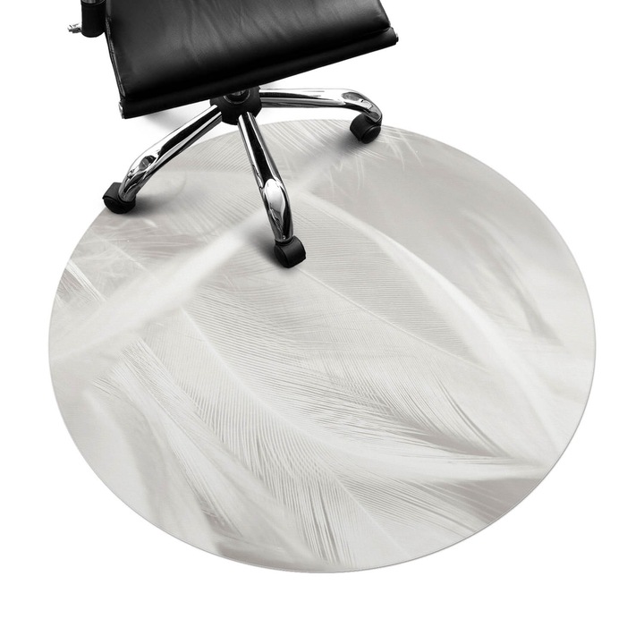 Covoras pentru protectie pardosea, Wallfluent, Pene delicate, Alb, fi100 cm, 010250310040000282655