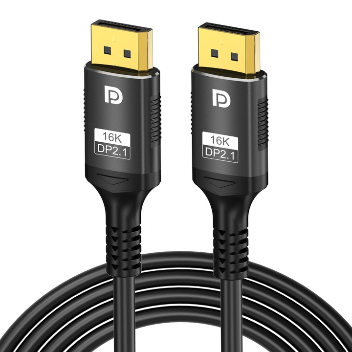 Видео кабел DisplayPort 2.1 16K, 16K 60Hz, 8K 120Hz, 4K 144Hz 2K 165Hz, поддържа до 80 Gbps, 2 m, черен