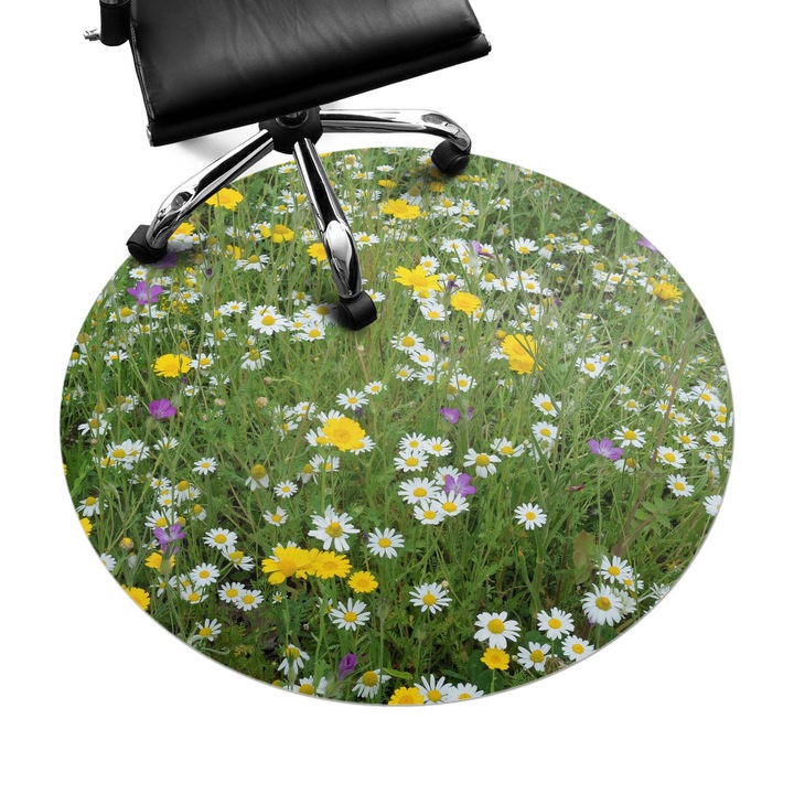 Covoras pentru protectie pardosea, Wallfluent, Pajiste inflorita, Verde, fi100 cm, 010250310040000282855