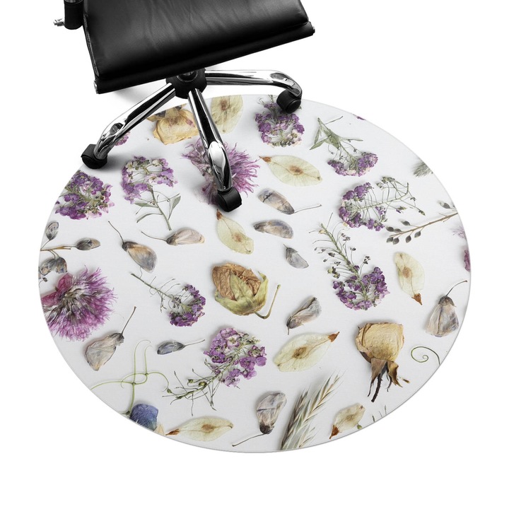 Covoras pentru protectie pardosea, Wallfluent, Puzzle cu flori uscate, Alb, fi100 cm, 010250310040000282735