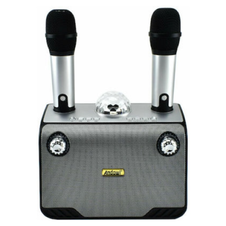 Disco Q YX899 Karaoke készülék, 15W teljesítmény, 2 vezeték nélküli mikrofonnal, Bluetooth, TF kártya, AUX