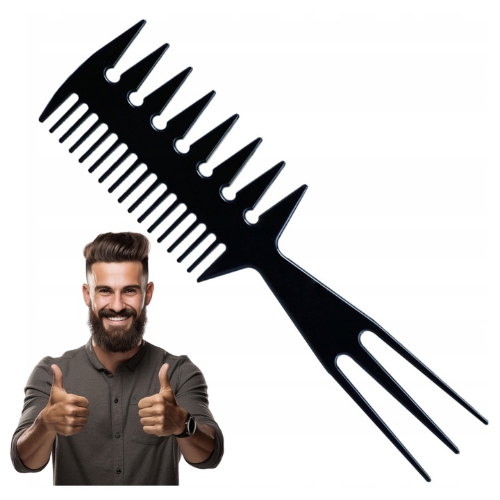 Pieptene Barbershop Dublu, Ponik'S, Dg161, Negru, 21 cmx7 cm, Antistatic, Rezistent La Caldura, Profesional Pentru Texturarea Parului masculin