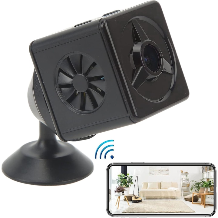 Мини безжична камера, 1080p WiFi домашна охранителна камера с приложение за телефон, нощно виждане, откриване на движение, цикличен запис, малка бавачка камера за закрито и открито, черна