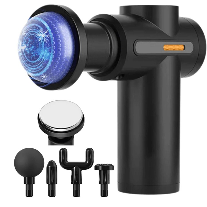 Aparat masaj Vitality Lab™ ThermoFlex tip pistol masaj, masaj terapeutic cald, masaj cu crioterapie, 2800-3800 percutii/minut, 6 capete masaj recuperare, 6 trepte viteza, motor silentios