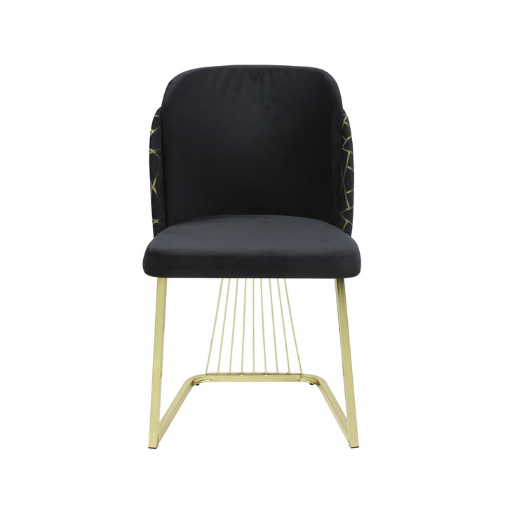 Scaun Modern, Tapiterie Textila, Cadru din Metal, Ideal pentru Dining si Living, Negru Gold