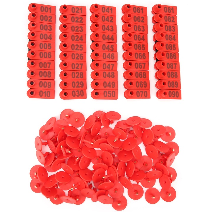 Eticheta identificare pentru urechi bovine, Enforose, Rosu, Set 100 bucati