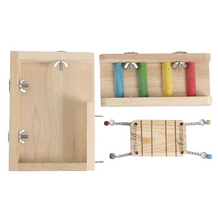 Set jucarii pentru hamster, Enforose, 3 bucati, lemn nativ, culori stralucitoare