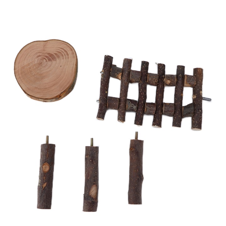 Scara pentru hamster cu platforma, Enforose, din lemn de mar, set 1 scara, 1 platforma, 3 stalpi