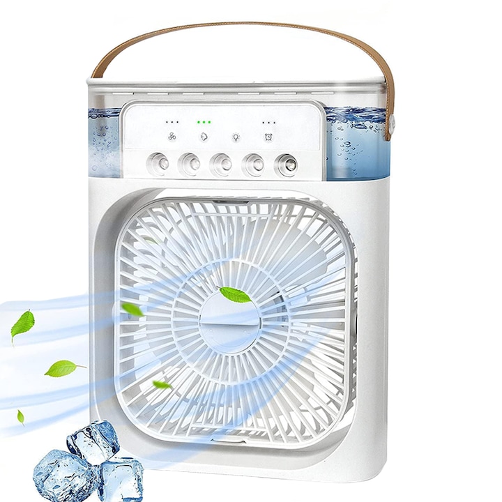 Hordozható ventilátor szórófejjel, 3 sebességfokozat, 600 ml-es víztartály, 7 szín, USB