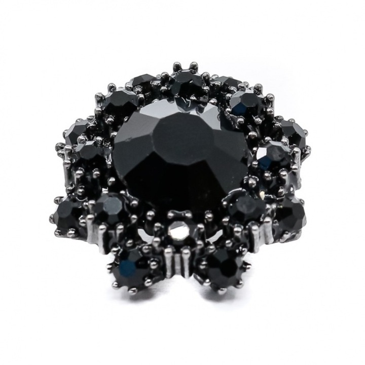 Set 10 nasturi negri cu strasuri, diametru 20 mm