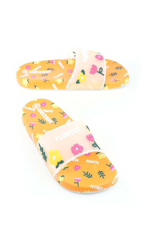 Papuci de plaja cu imprimeu floral pentru femei, Tecos®, confort si stil pentru zilele calduroase, Portocaliu, 40