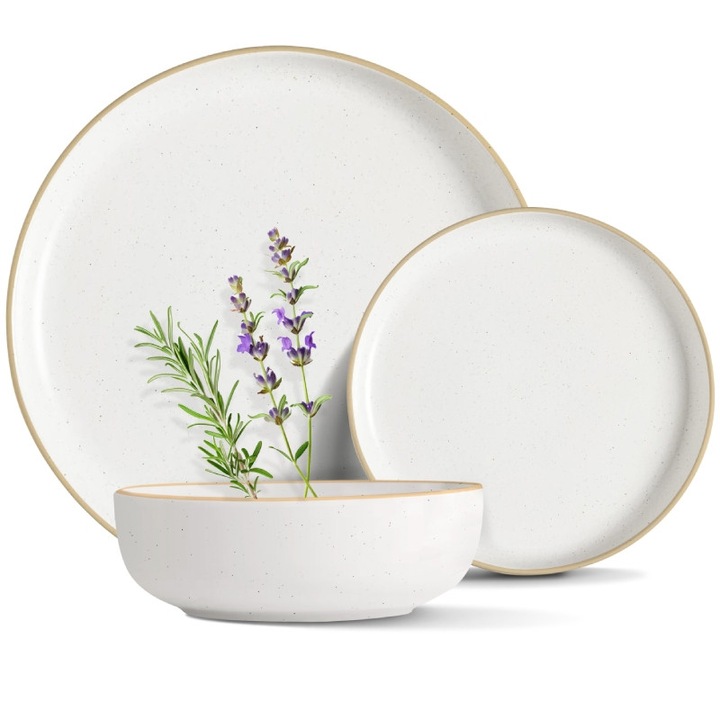 Serviciu de masa din portelan MG Home Artena, 18 bucati, set farfurii pentru 6 persoane, pestrite