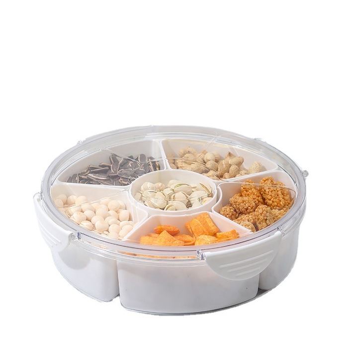 Tava Compartimentata pentru Gustari cu Capac, Cutie Portabila pentru Carcuterie si Legume, cu 6 Compartimente pentru Fructe si Placinte, Reutilizabila pentru Nuci si Dulciuri