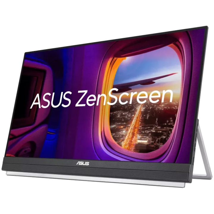 ASUS ZenScreen MB229CF hordozható monitor, 22" (21.5") FHD (1920 x 1080), IPS technológia, 100 Hz, USB-C® PD 60 W, Hangszórók, Hordozófogantyú/kitámasztó kialakítás, C-bilincs, Elválasztó kampó, Mélynyomó, 2.1 csatornás hang, Green sustainability