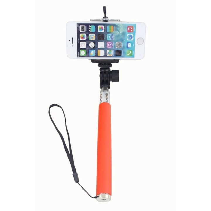 Baston selfie extensibil Zeaicos, 20x97cm, portocaliu, pentru telefoane universale