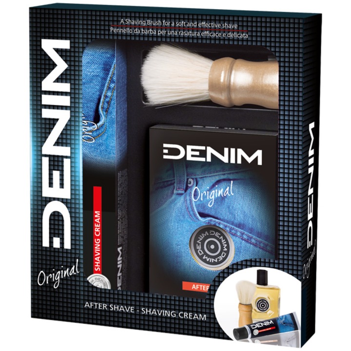 Set cadou Denim Original: Lotiune dupa barbierit, 100 ml + Crema pentru barbierit, 100 ml + Pamatuf