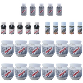 Pachet - 12 x SOBAR-Aneli Chit pentru sobe, 250g + 5 x Bronz Argintiu, 100 ml + 5 x Bronz auriu, 50ml + 5 x Negrol Aneli, Solutie pentru inegrit sobe cu plite, 100 ml Pachet - 12 x SOBAR-Aneli Chit pentru sobe, 250g + 5 x Bronz Argintiu, 100 ml + 5 x Bronz auriu, 50ml + 5 x Negrol Aneli, Solutie pentru inegrit sobe cu plite, 100 ml