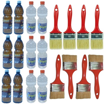 Pachet - 6 x Petrosin pentru parchet, Petrotex, 900ml + 6 x Gaz lampant, 800ml + 4 x Pensula pentru vopsea, 60mm + 4 x Pensula pentru vopsea, 100mm Pachet - 6 x Petrosin pentru parchet, Petrotex, 900ml + 6 x Gaz lampant, 800ml + 4 x Pensula pentru vopsea, 60mm + 4 x Pensula pentru vopsea, 100mm